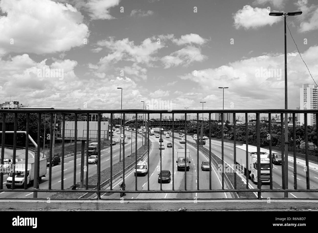 tiete marginal bridge gate   highway view Sao Paulo Brazil black white Stock Photo