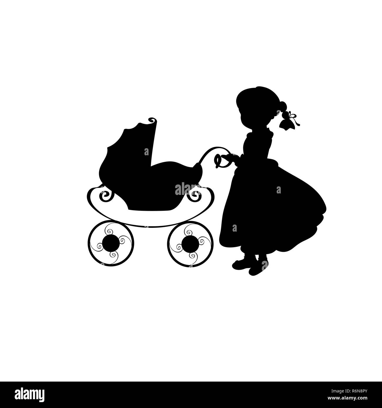 Silhouette family girl with sidecar Stock Photo