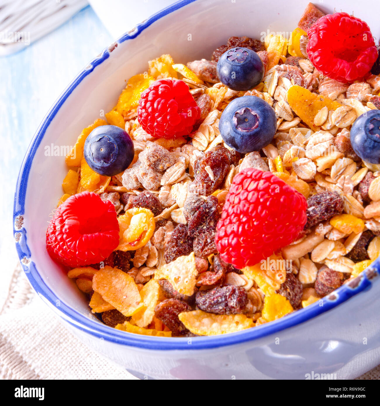 muesli breakfast menu with forest fruits Stock Photo Alamy