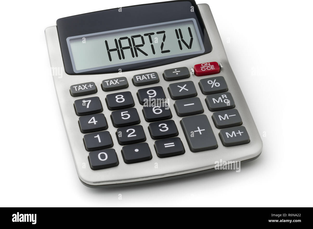 calculator with the word hartz iv in the display Stock Photo