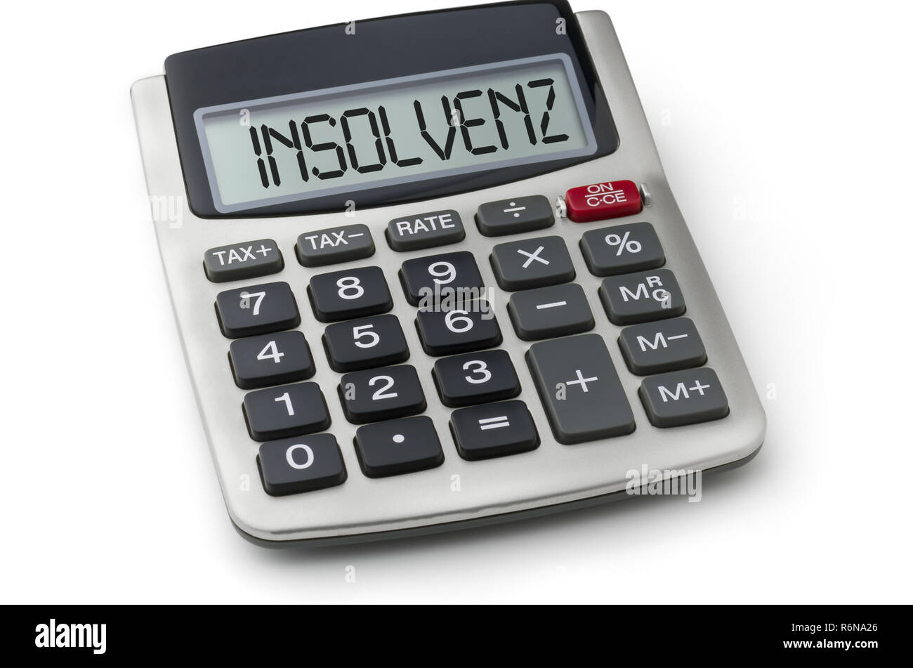 calculator with the word bankruptcy in the display Stock Photo