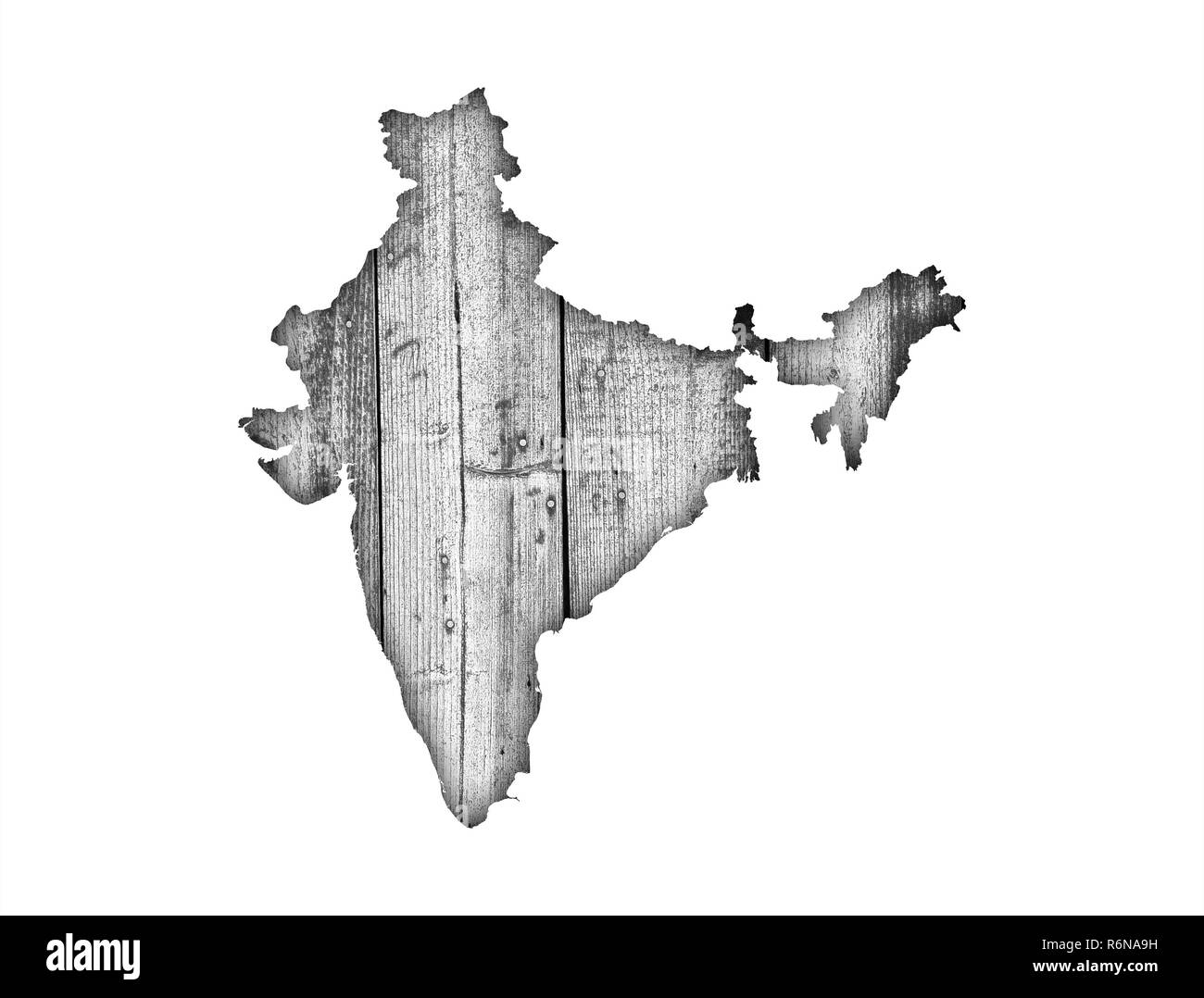 map of india on weathered wood Stock Photo