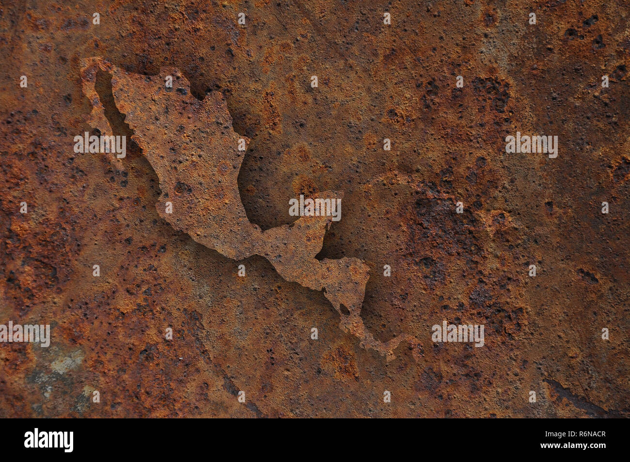 map of central america on rusty metal Stock Photo