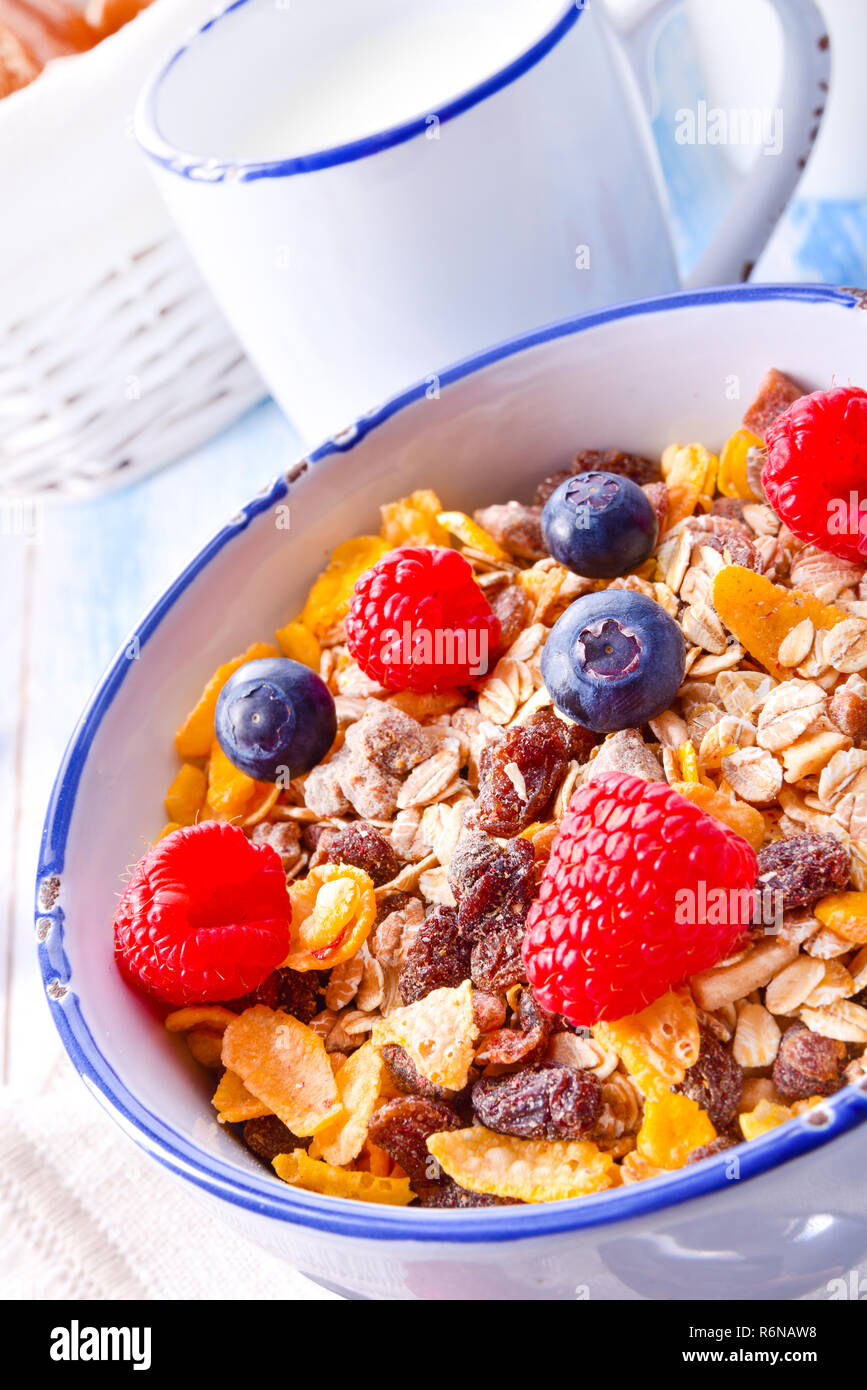 muesli breakfast menu with forest fruits Stock Photo Alamy