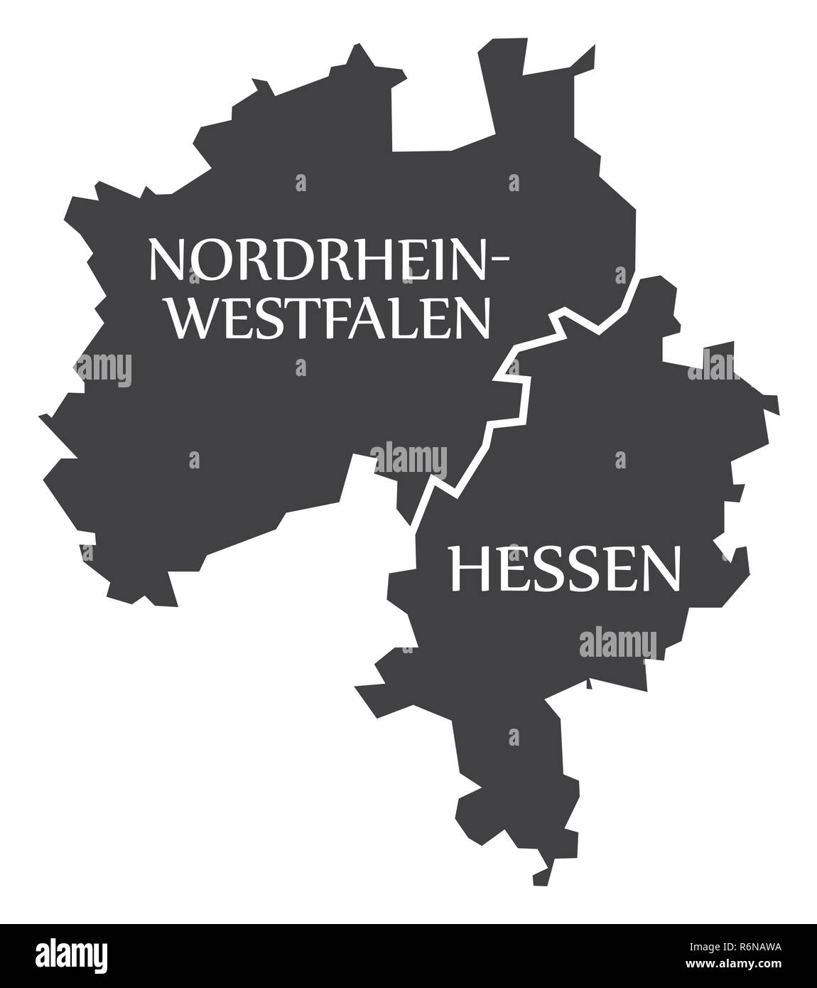 North Rhine Westphalia - Hesse federal states map of Germany black with titles Stock Vector