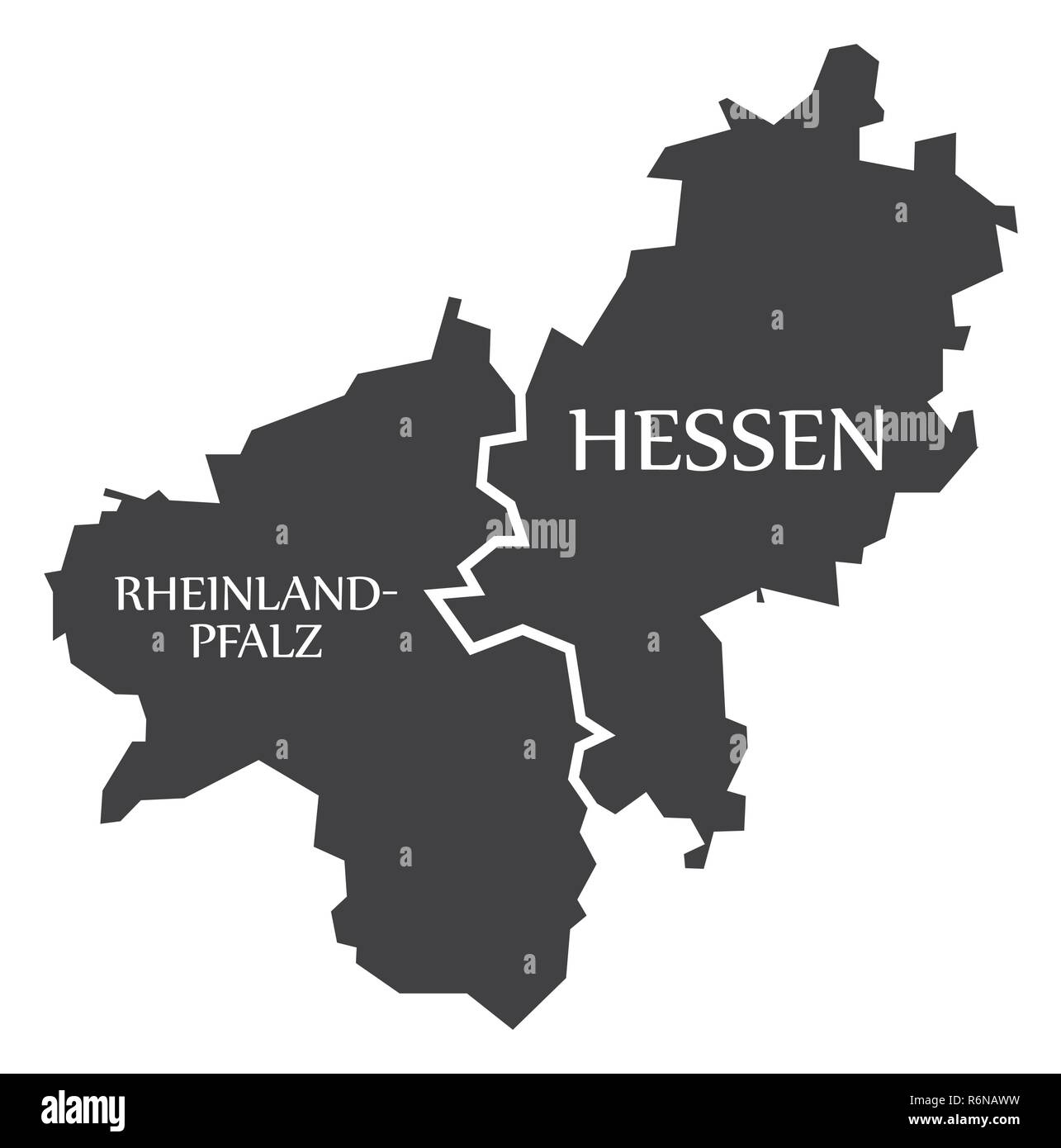 Rhineland Palatinate - Hesse federal states map of Germany black with titles Stock Vector