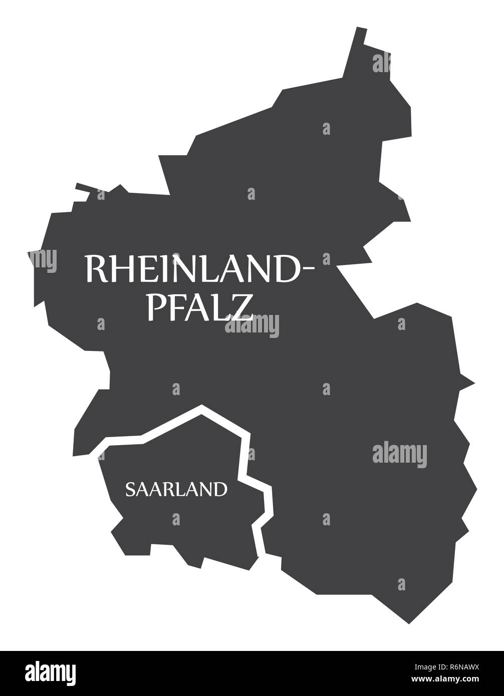 Rhineland Palatinate - Saarland federal states map of Germany black with titles Stock Vector
