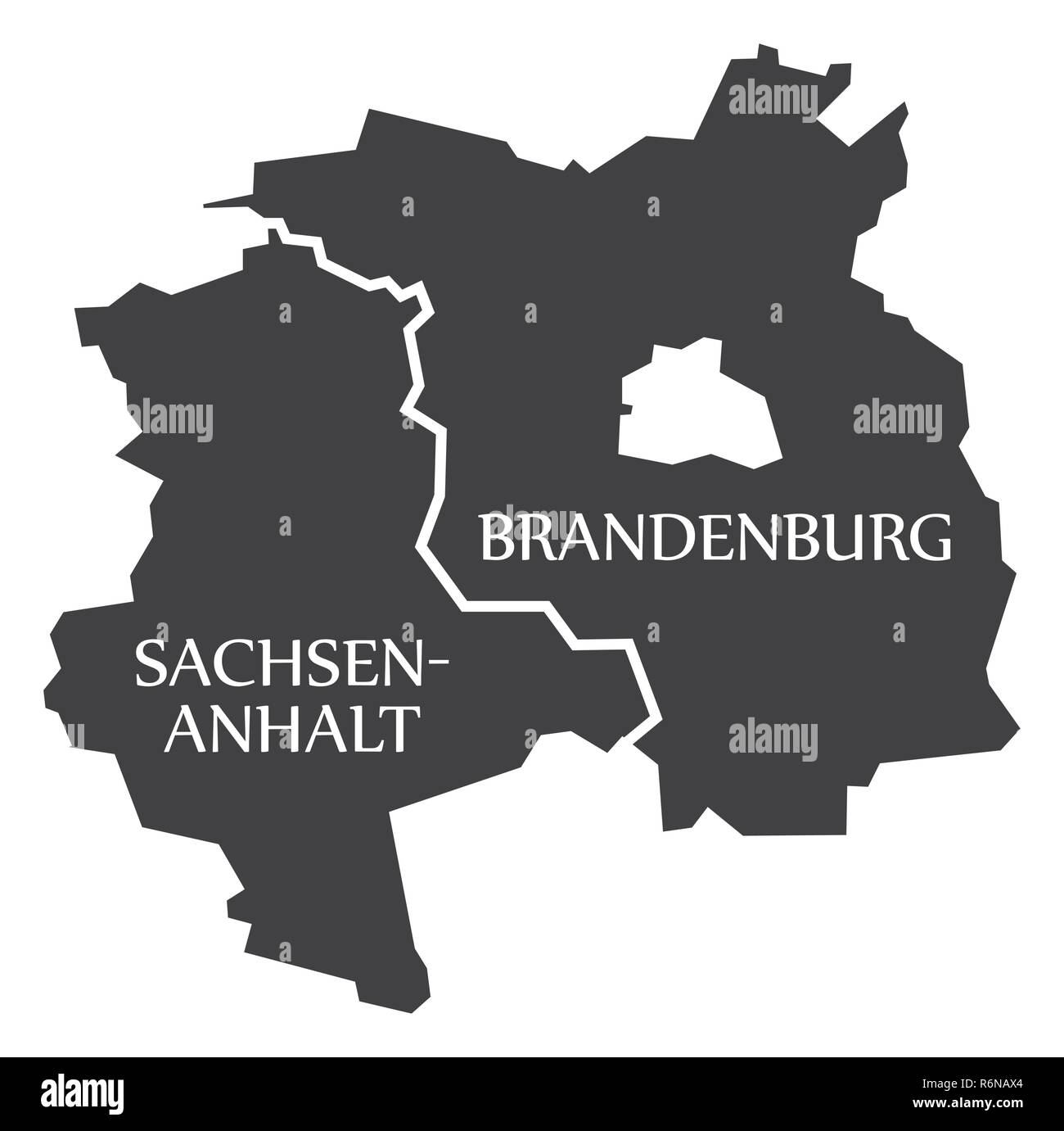 Saxony Anhalt - Brandenburg federal states map of Germany black with titles Stock Vector