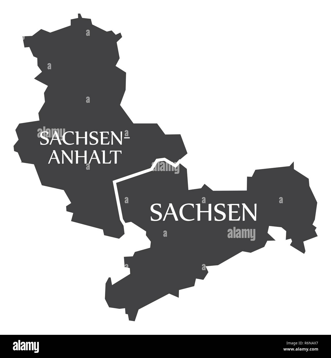 Saxony Anhalt - Saxony federal states map of Germany black with titles Stock Vector