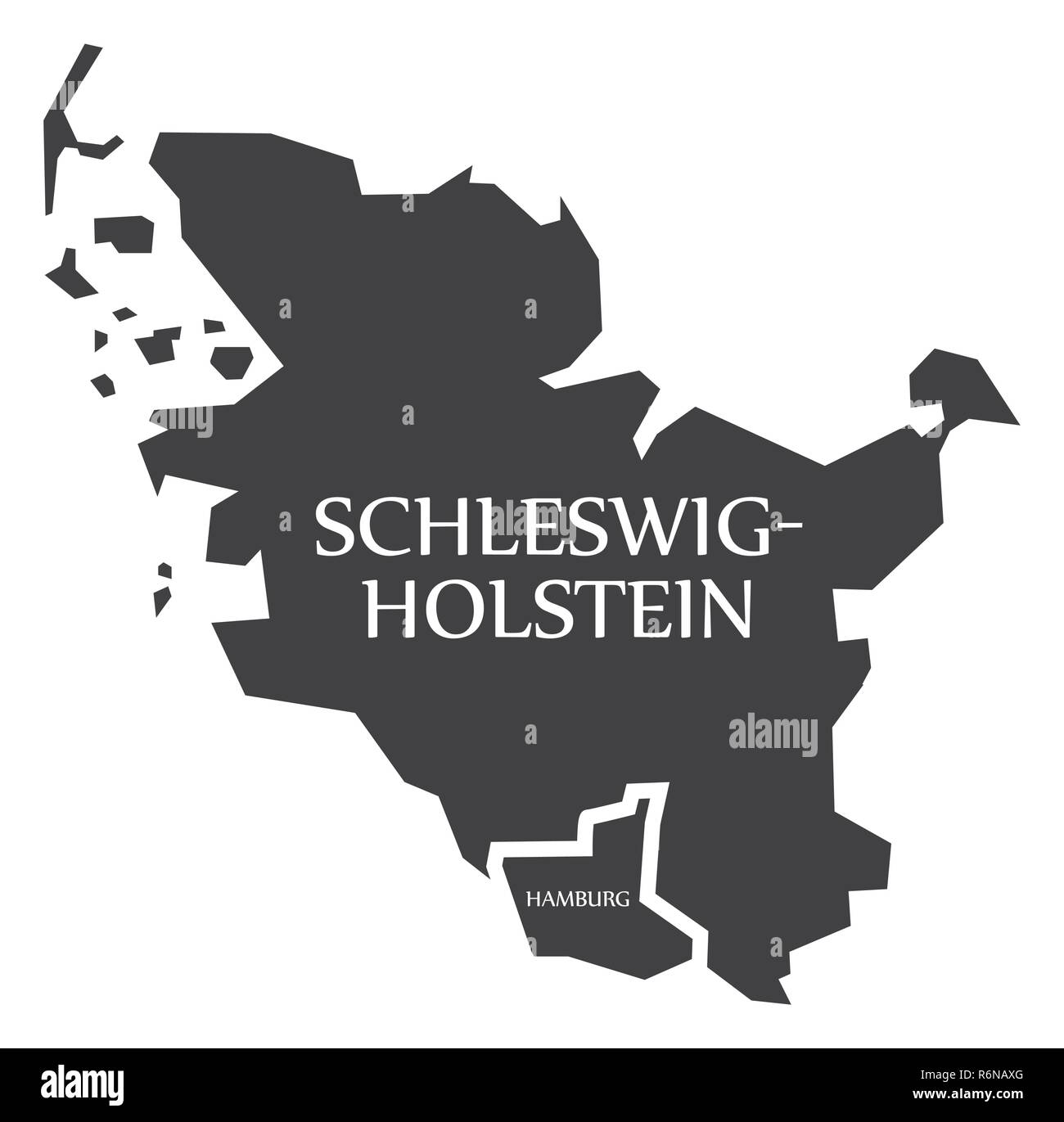 Schleswig Holstein - Hamburg federal states map of Germany black with titles Stock Vector