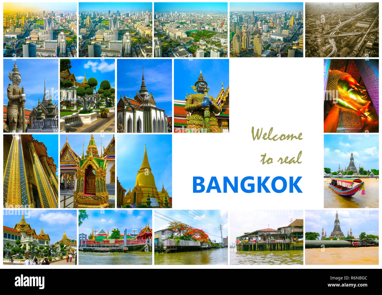 Collage of landmarks of Bangkok, Thailand. Stock Photo