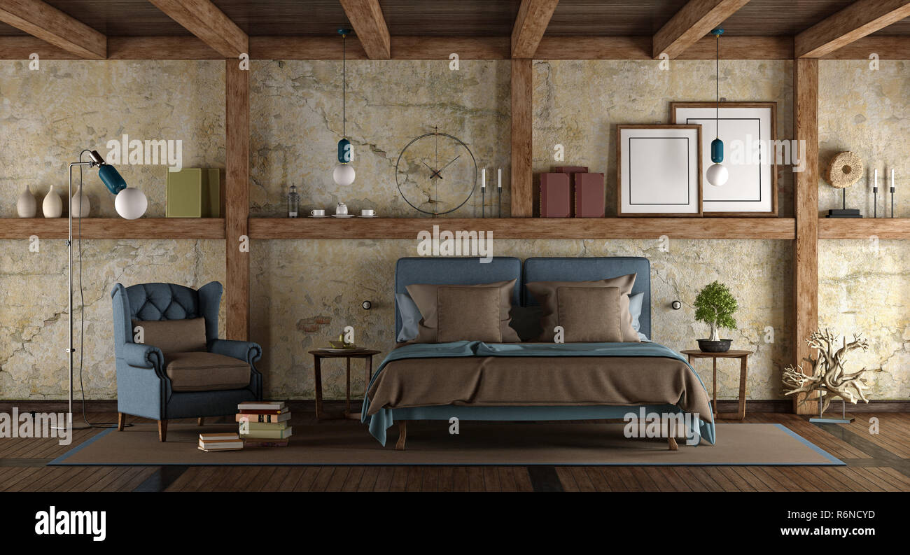 Master bedroom in rustic style Stock Photo