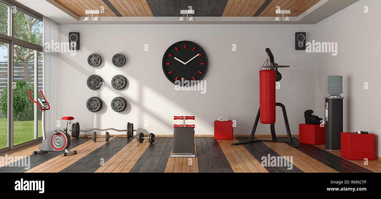 Home gym with sport equipment Stock Photo - Alamy
