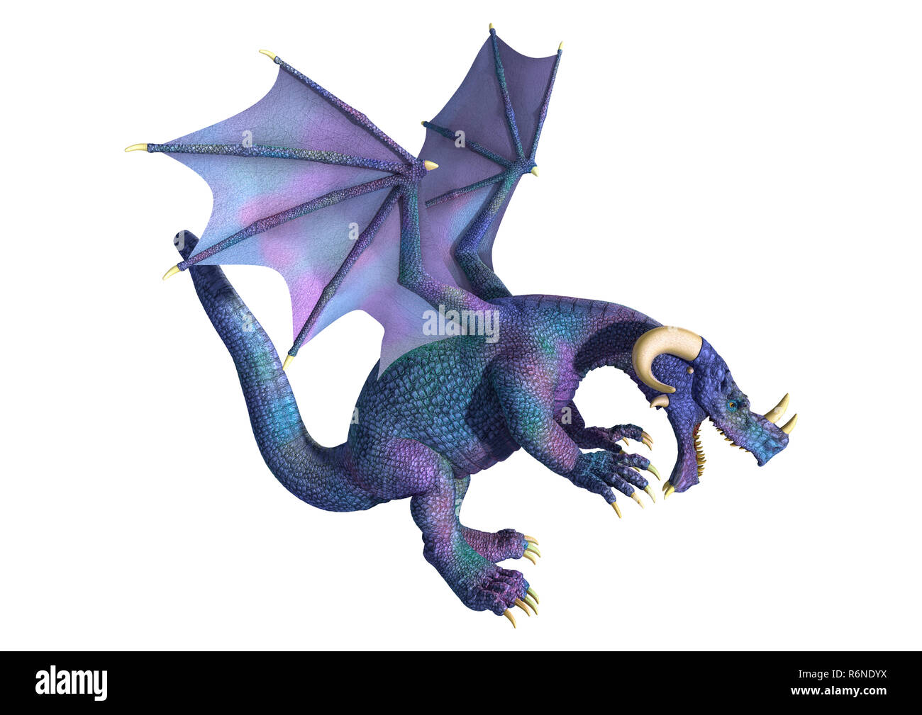 3D rendering of a blue fantasy dragon isolated on white background ...