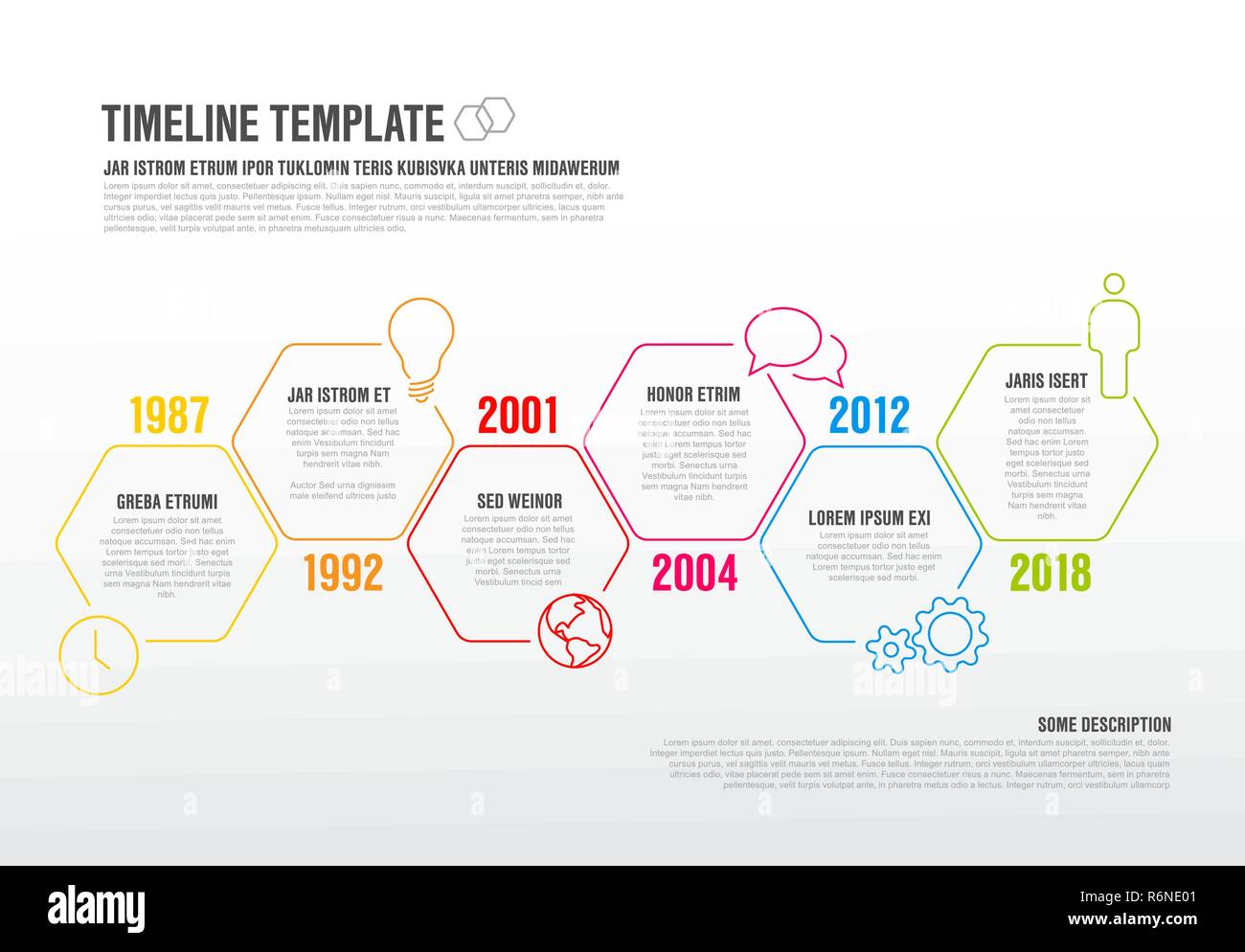 Vector Infographic timeline template made from thin line hexagons and icons Stock Vector