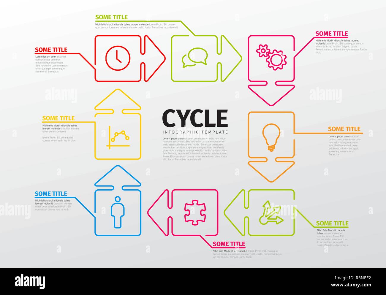 Thin line infographics template with steps in circle arrows Stock Vector