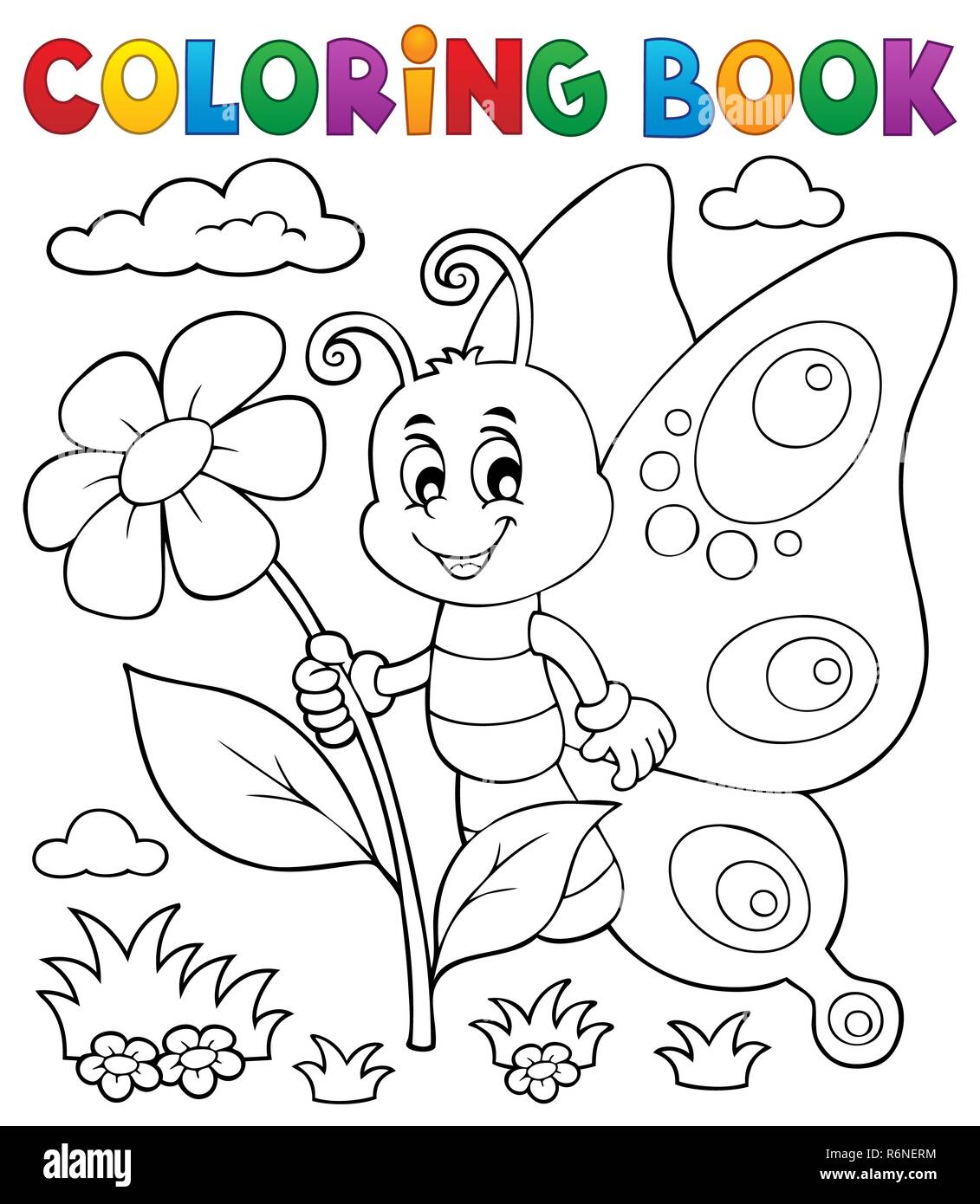 Coloring book happy butterfly topic 4 Stock Photo - Alamy