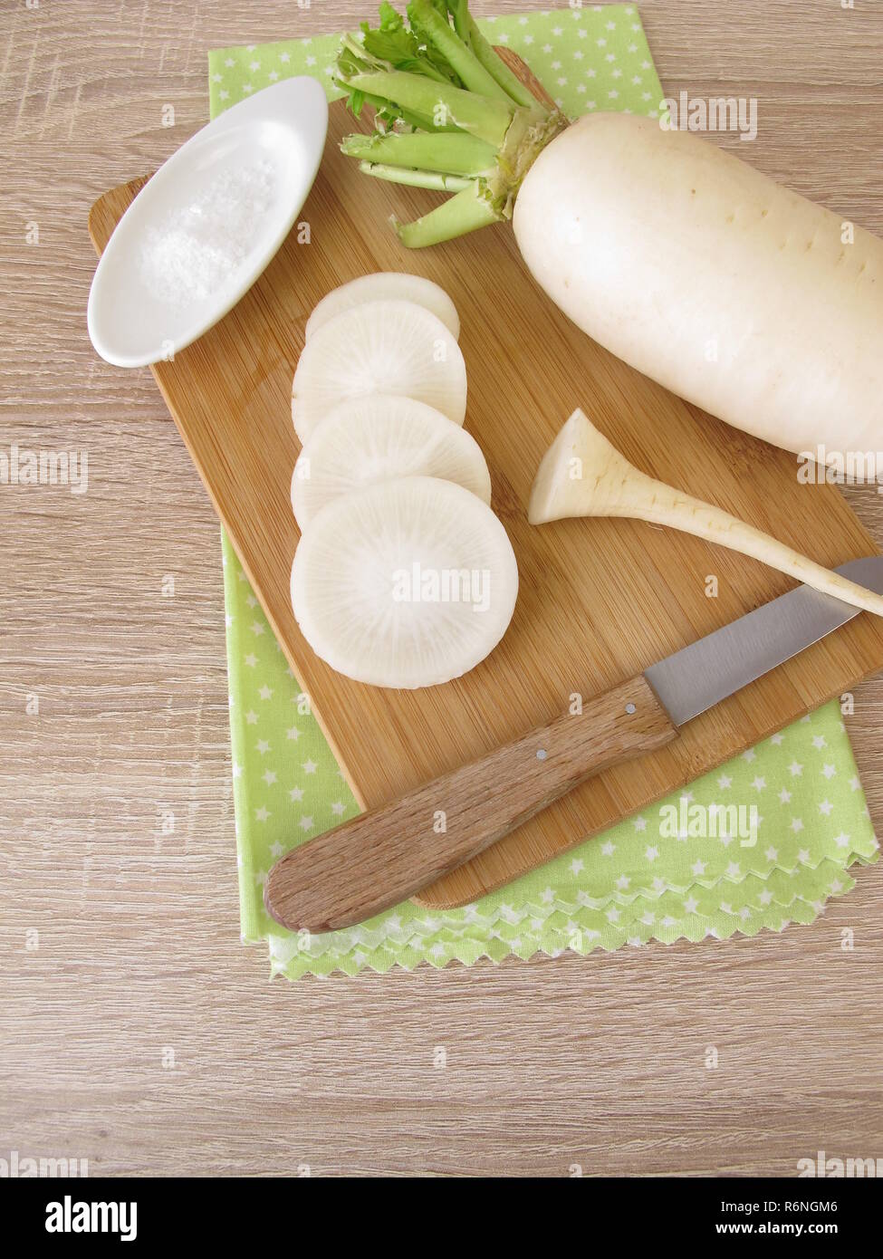 white daikon radish with salt Stock Photo