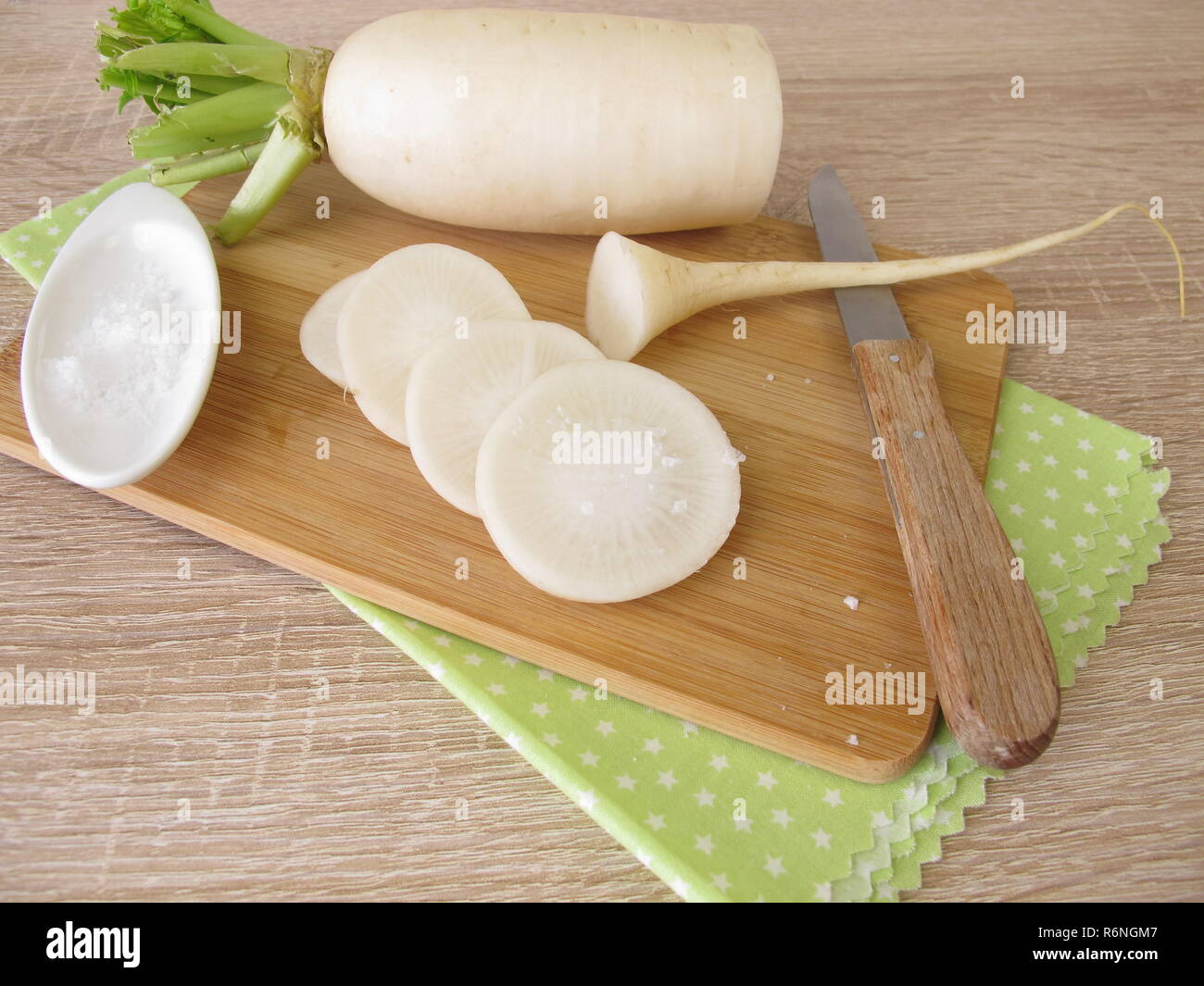 white daikon radish with salt Stock Photo