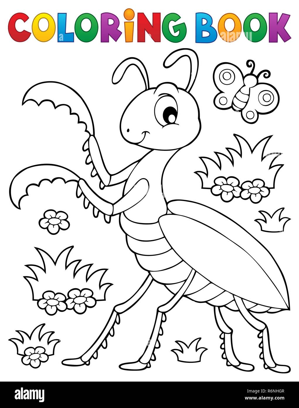 Coloring book praying mantis theme 1 Stock Photo - Alamy