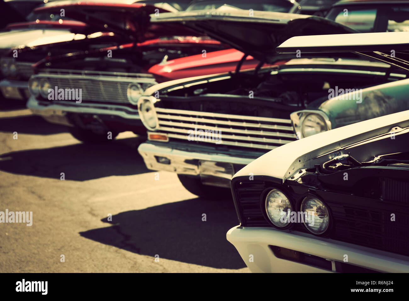 Classic cars parked in a row Stock Photo