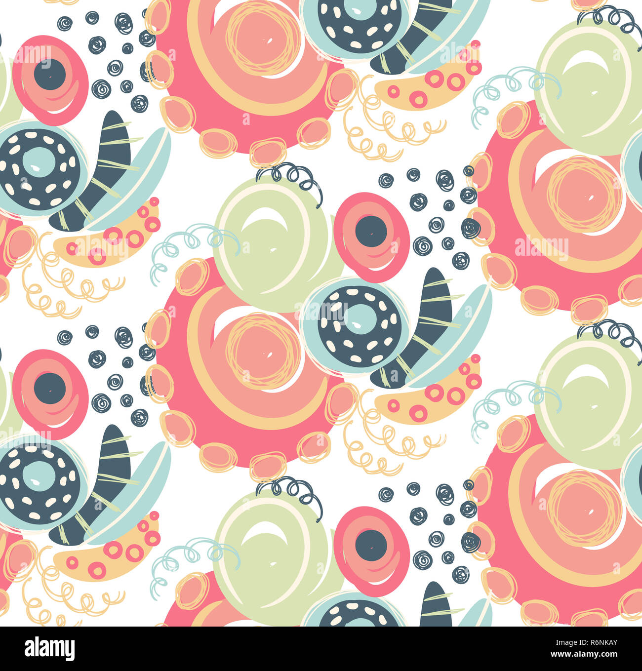 Vector seamless pattern with hand drawn abstract shapes, scribbles ...