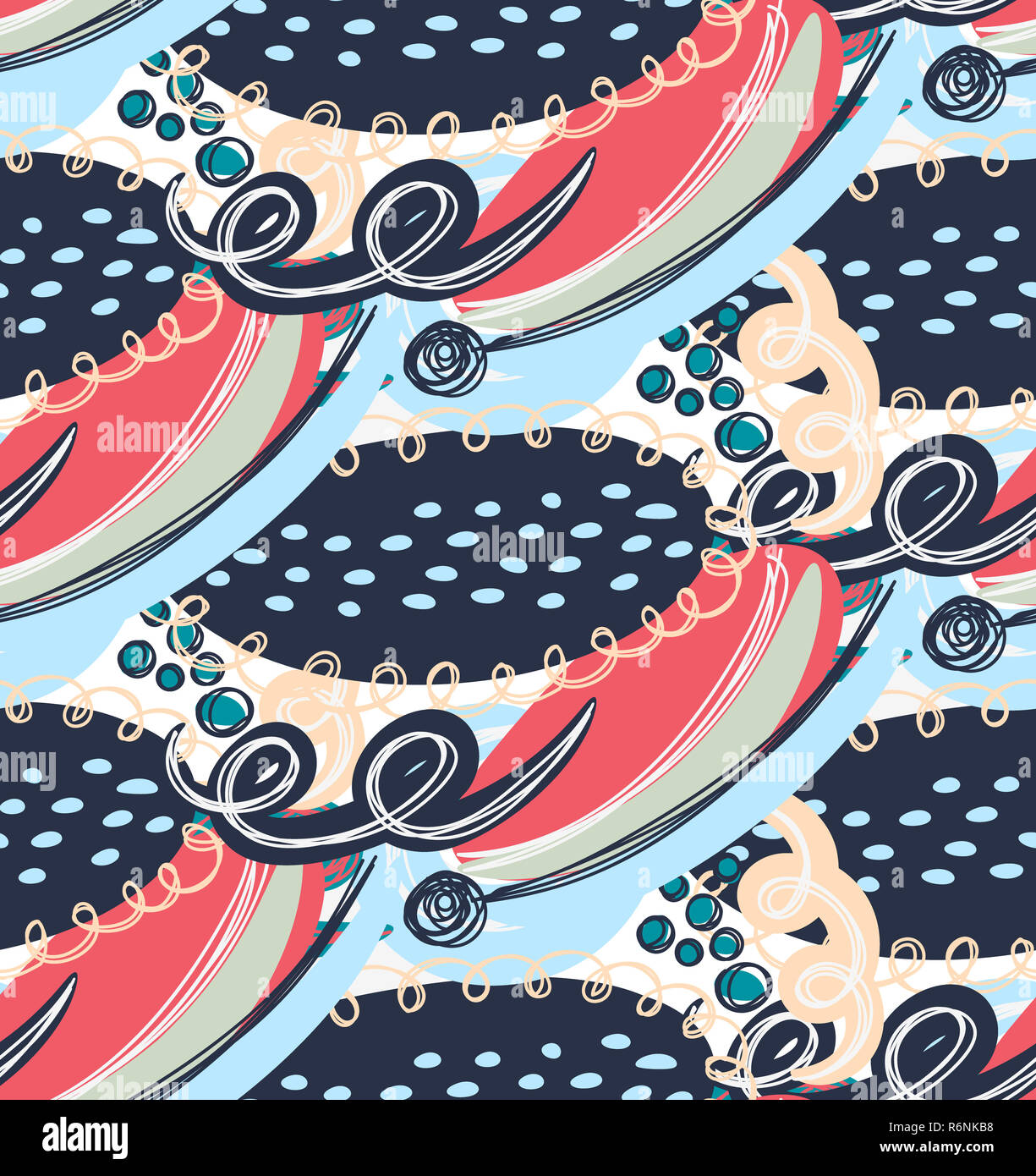 Vector seamless pattern with hand drawn abstract shapes, scribbles ...