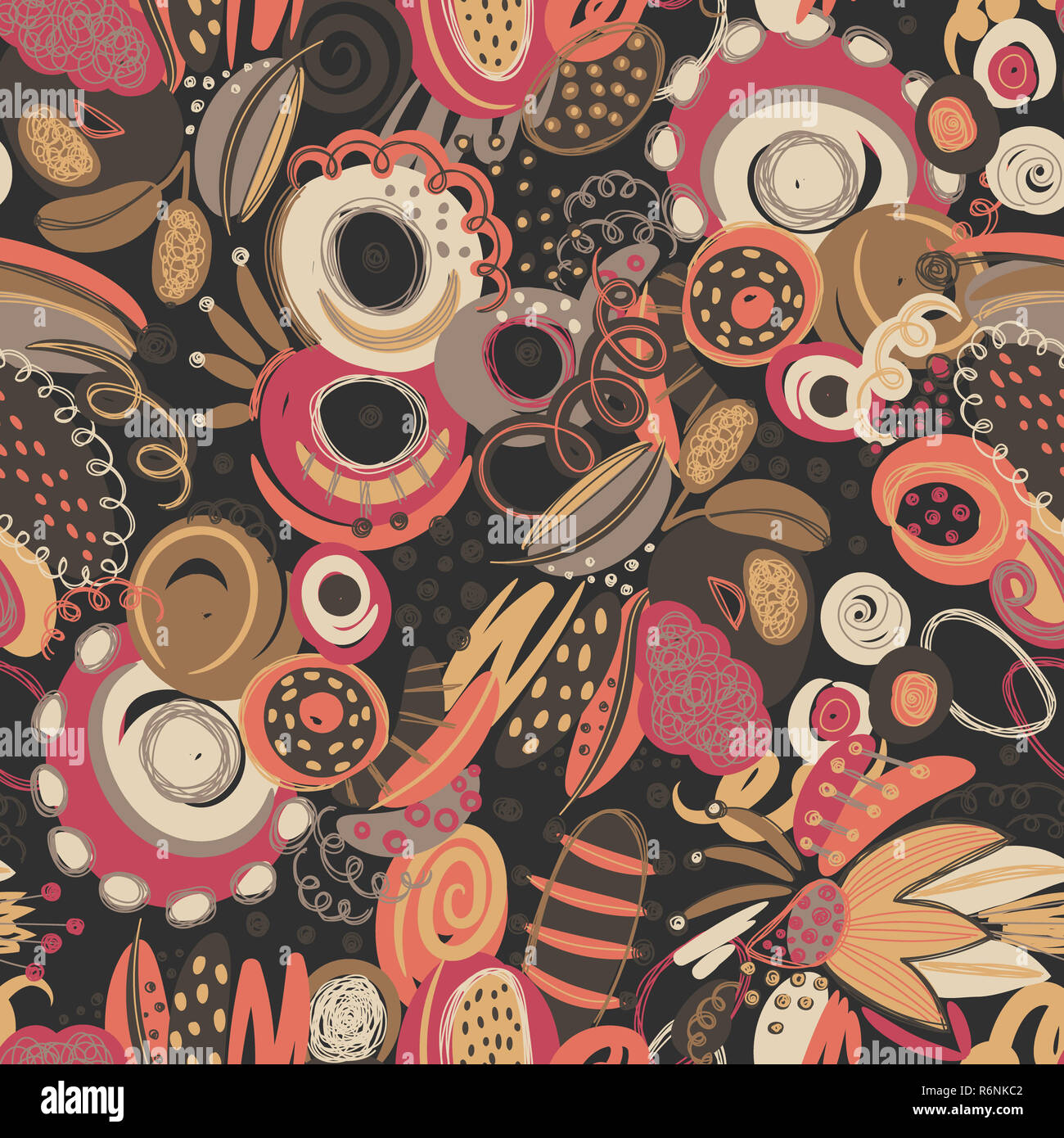Vector seamless pattern with hand drawn abstract shapes, scribbles ...