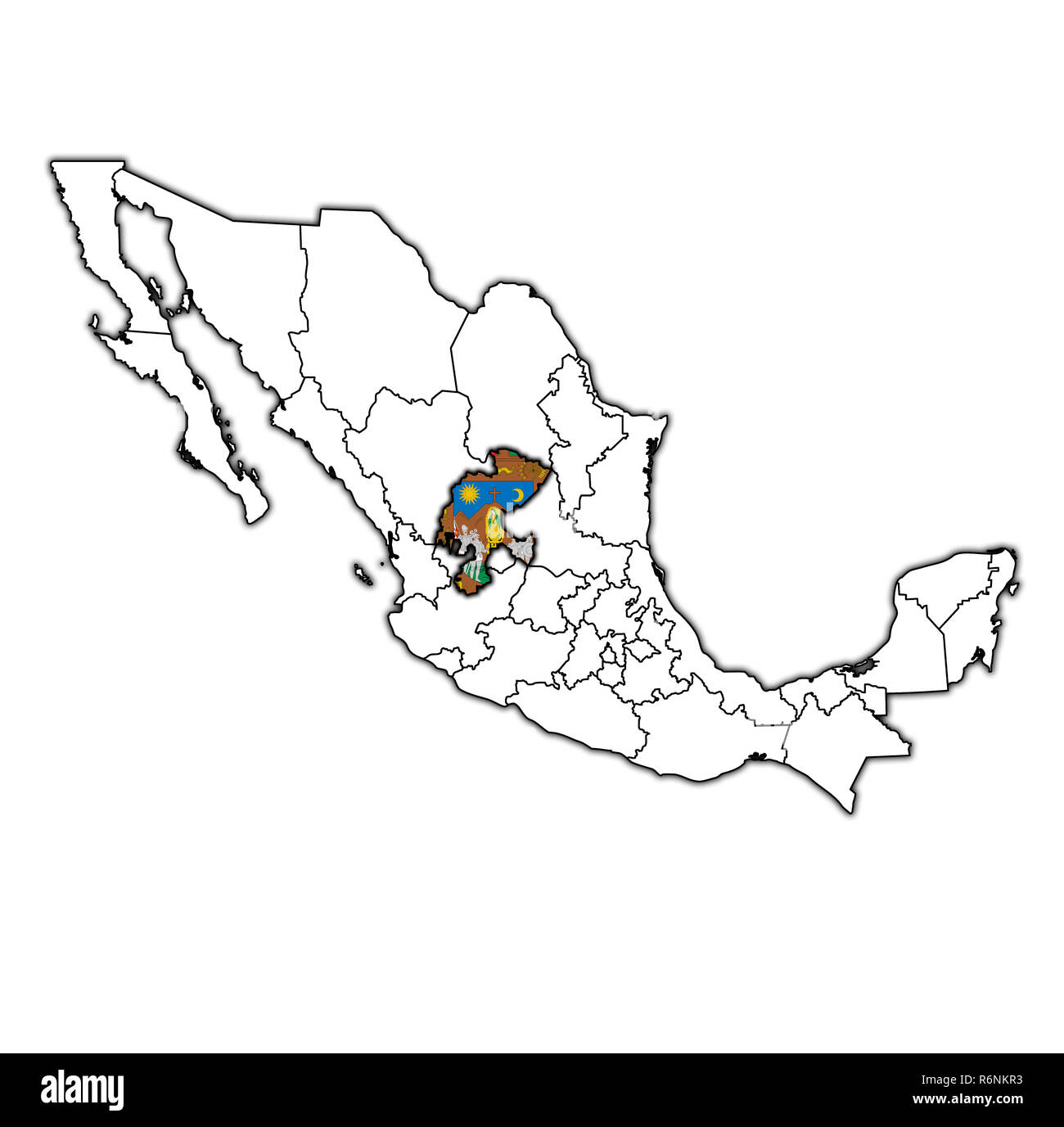 Zacatecas on administration map of Mexico Stock Photo