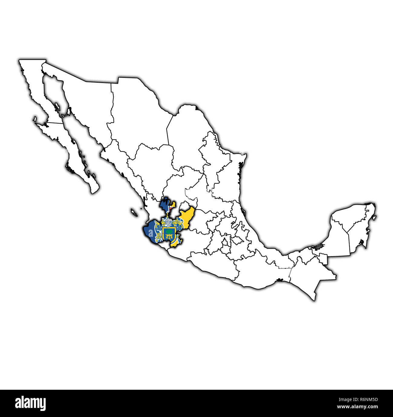 Jalisco state on administration map of Mexico Stock Photo