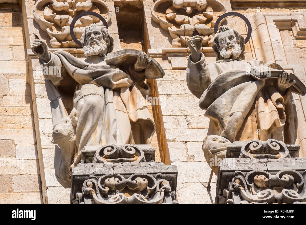 Jaen Assumption cathedral detail facade saints, Spain Stock Photo