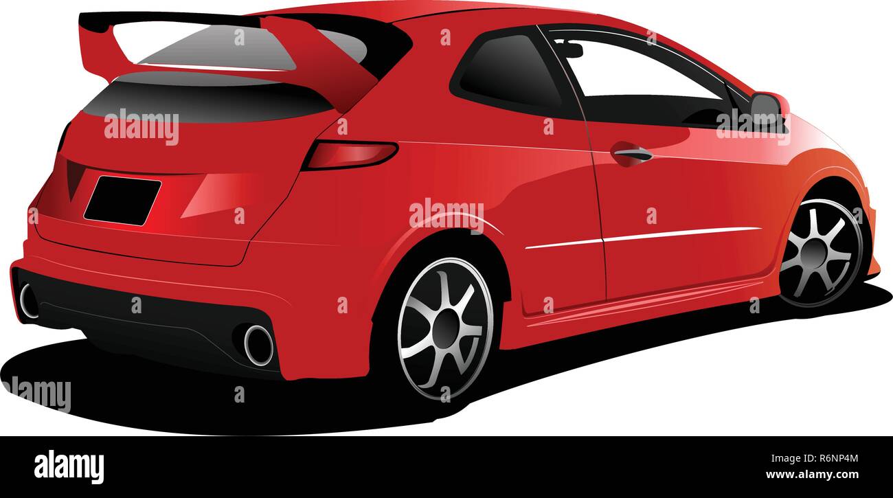 Red car hatchback on the road. Vector illustration Stock Vector Image