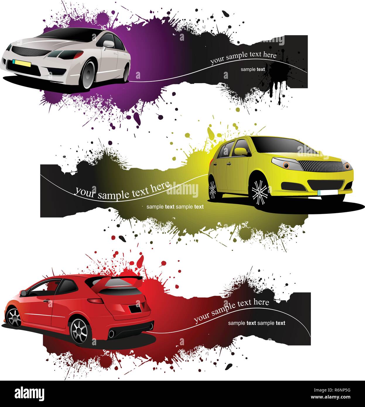 Three grunge Banners with cars. Vector illustration Stock Vector