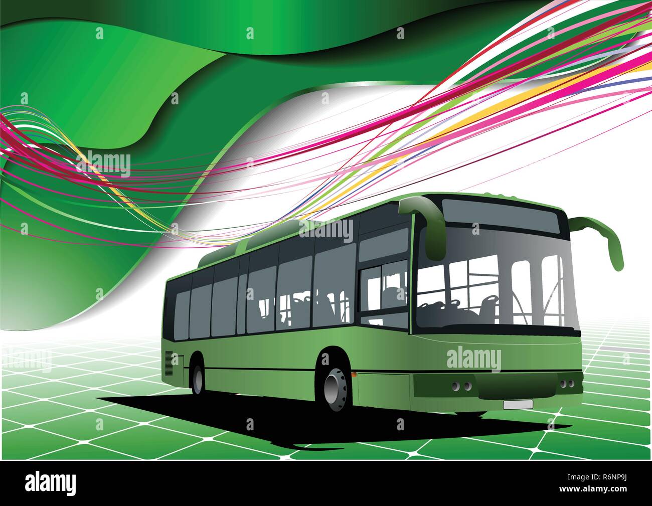Abstract green background with bus images. Vector illustration Stock