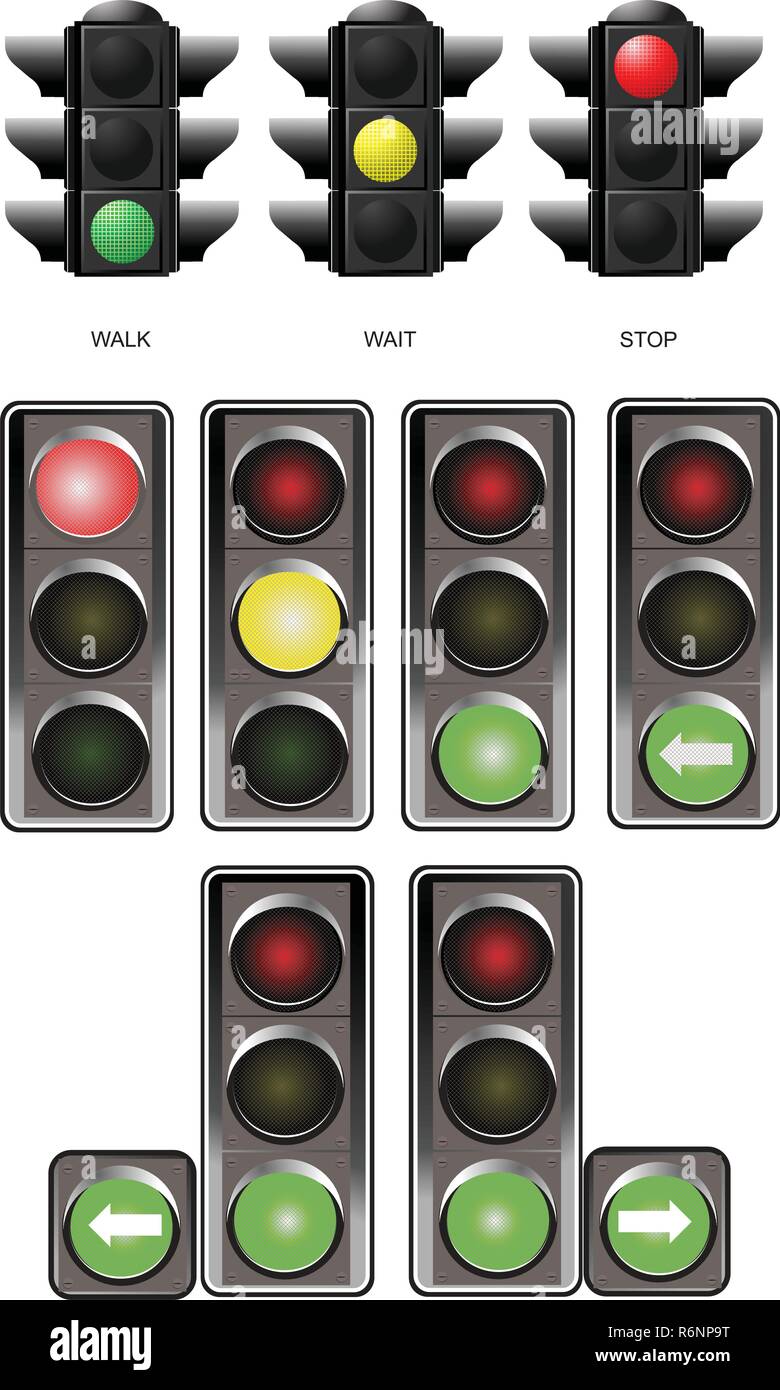 Set of traffic lights. Red signal. Yellow signal. Green signal Stock Vector