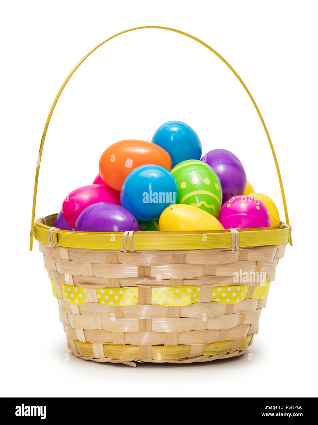 Easter eggs in basket isolated on white background Stock Photo - Alamy