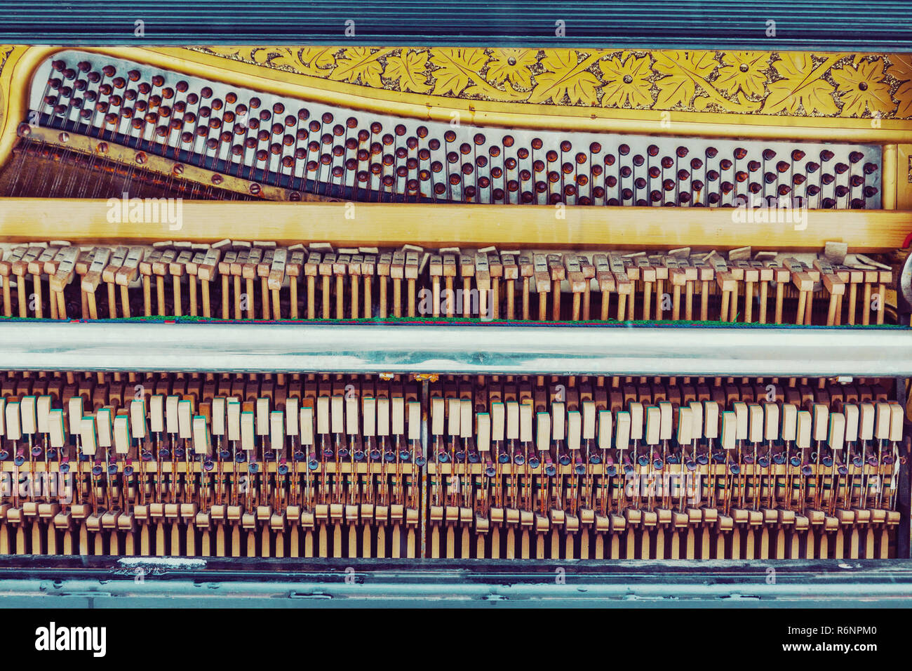 Old piano inside mechanics Stock Photo Alamy