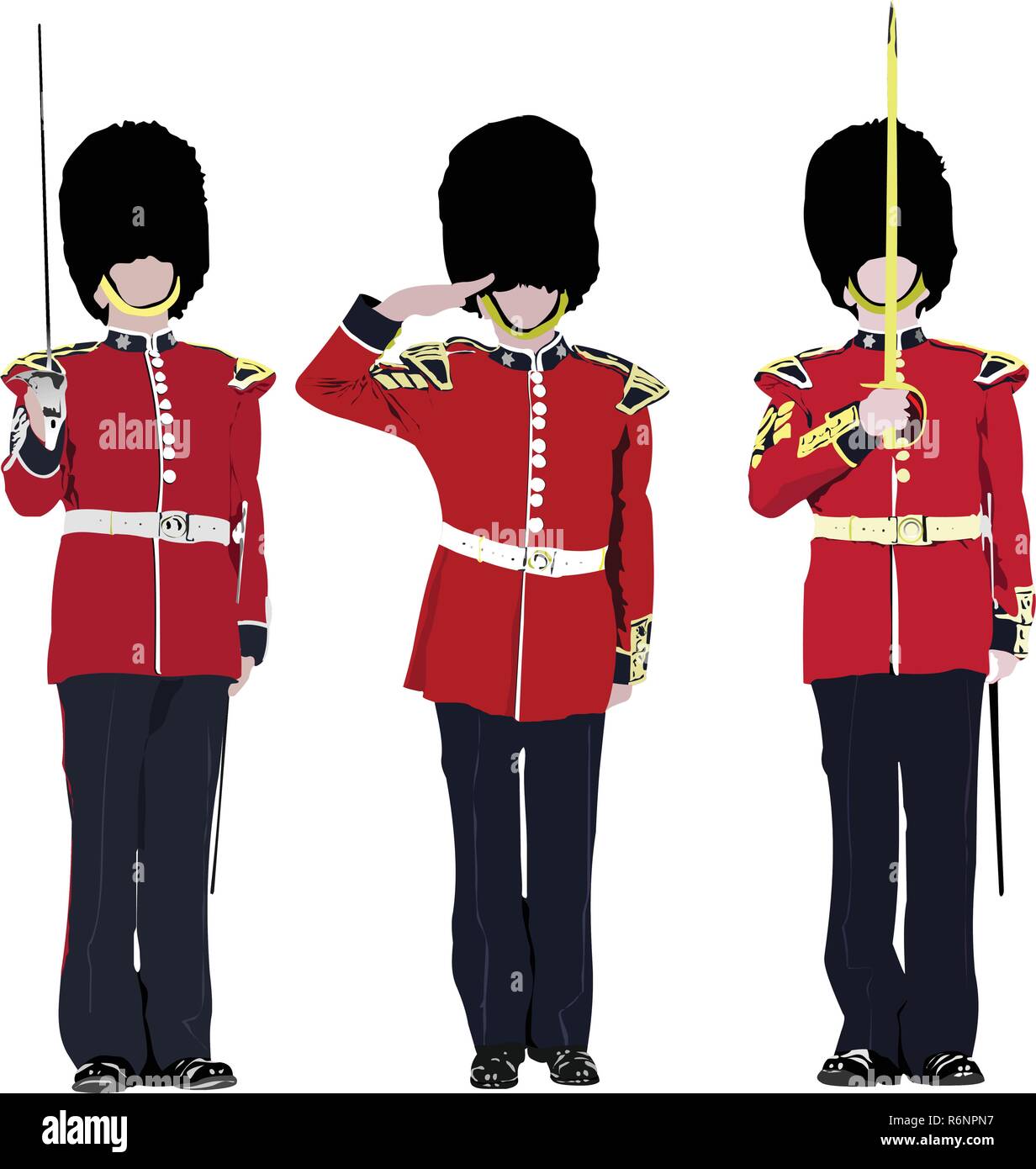 Vector image of three beefeater. England guards. Stock Vector