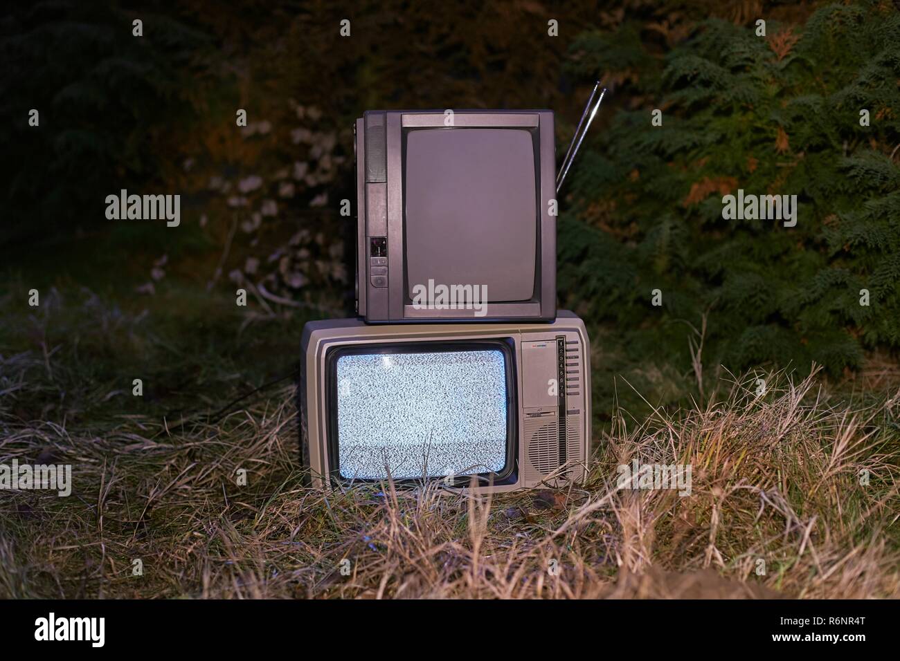 TV no signal in grass Stock Photo