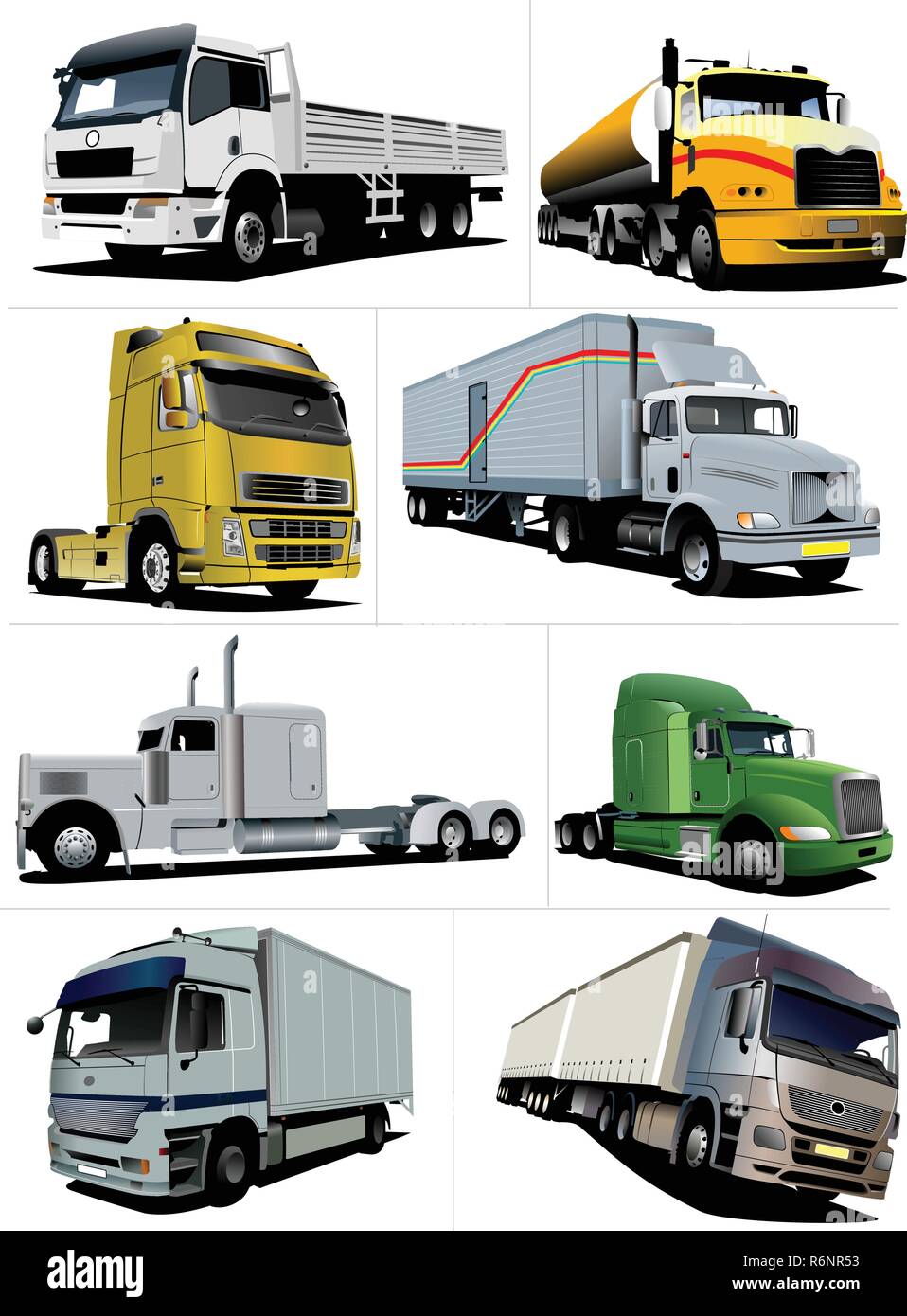 Vector illustration of eight  trucks Stock Vector