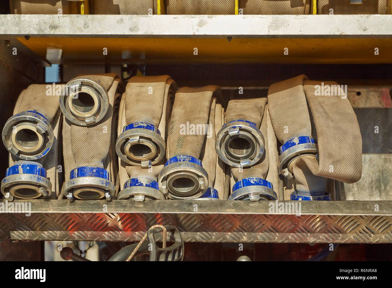 Hoses of a fire truck Stock Photo Alamy