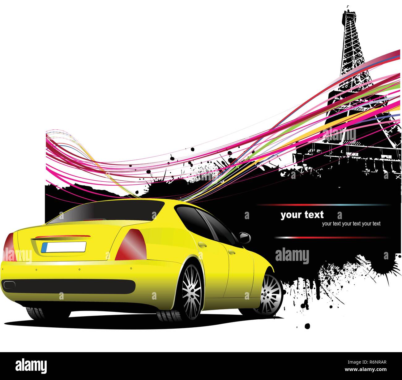 Yellow car sedan with Paris image background. Vector illustration Stock ...