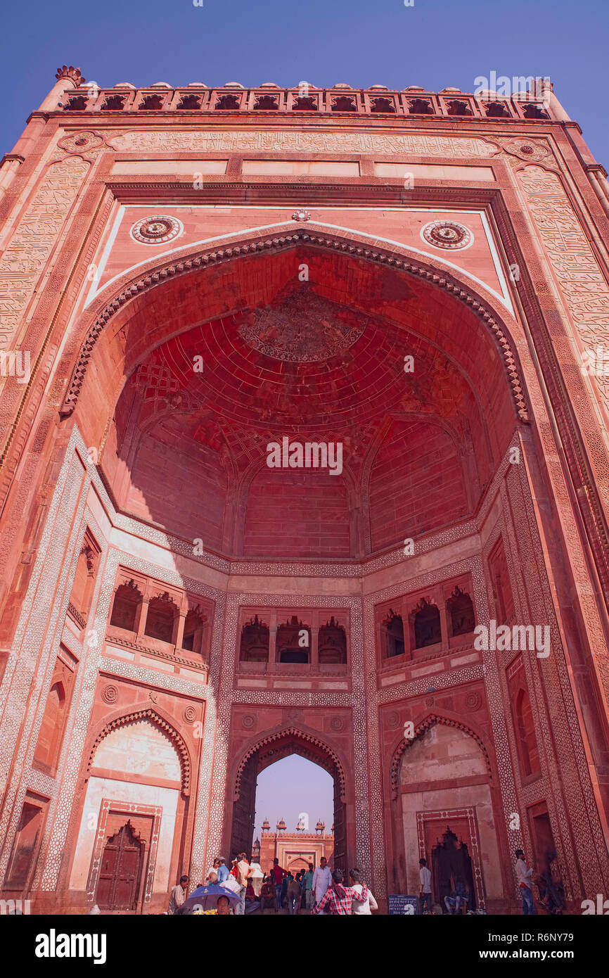 Mughal ,Architecture,of the Emperor Akbar ,the Great,Buland Darwja,early, specimen,of Indo Islamic,Sculpture,Fateh pur Sikri,Agra,U.P.India. Stock Photo