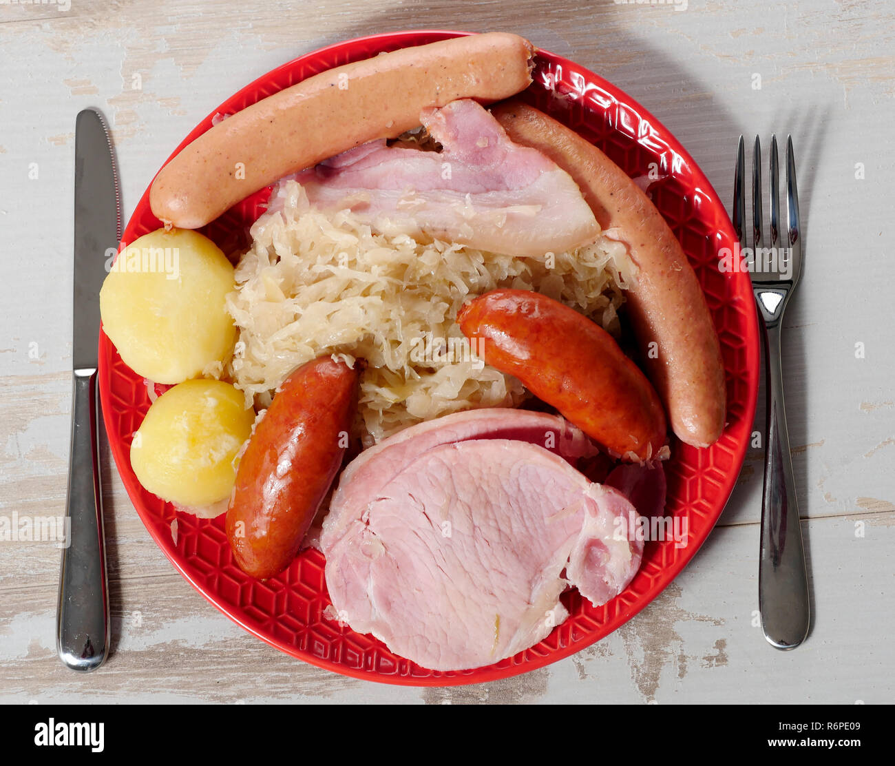 plate of sauerkraut garnished Alsatian Stock Photo Alamy