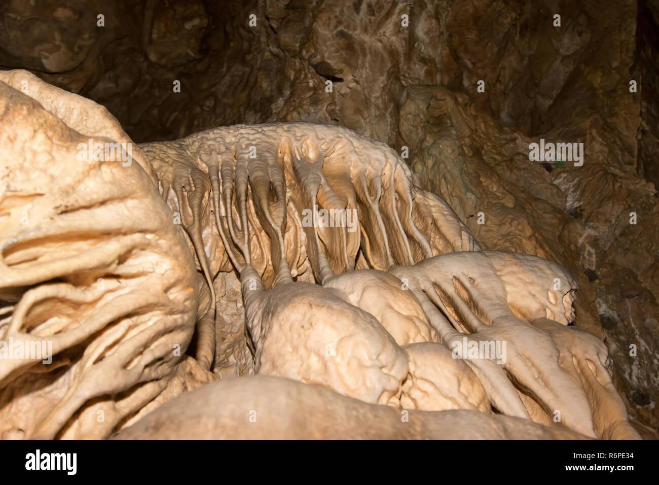 Stalactite formation in the karst cave Stock Photo