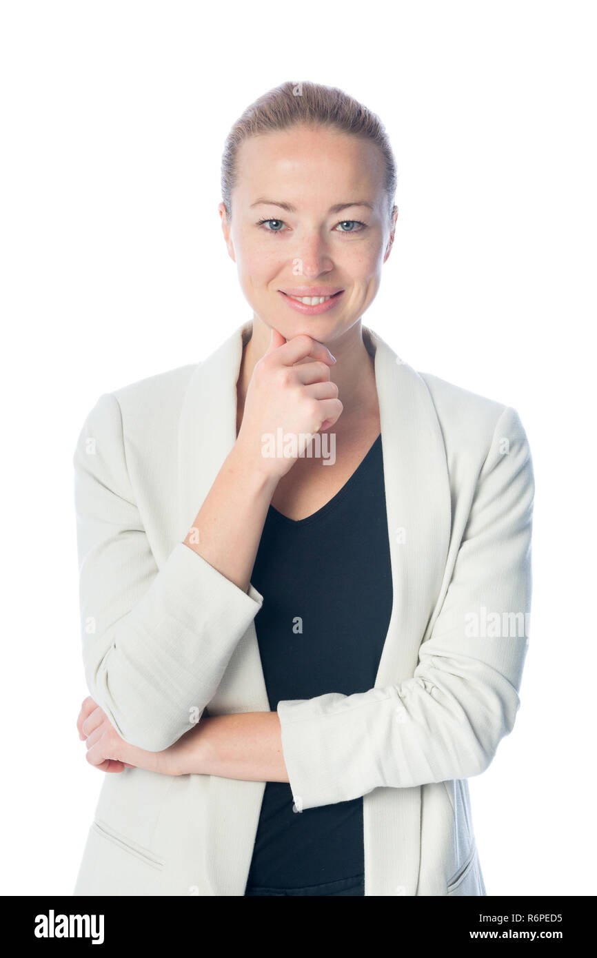 Business woman standing against white background. Stock Photo