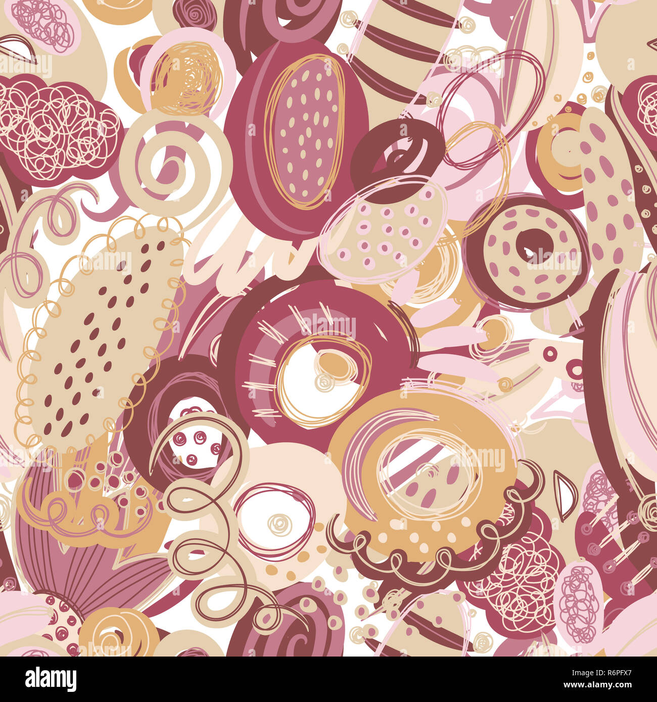 Vector seamless pattern with hand drawn abstract shapes, scribbles, spirales. Stains and spots of paint. Creative background. Freehand style. Design with doodle. Wallpaper, textile, wrapping, cover Stock Photo