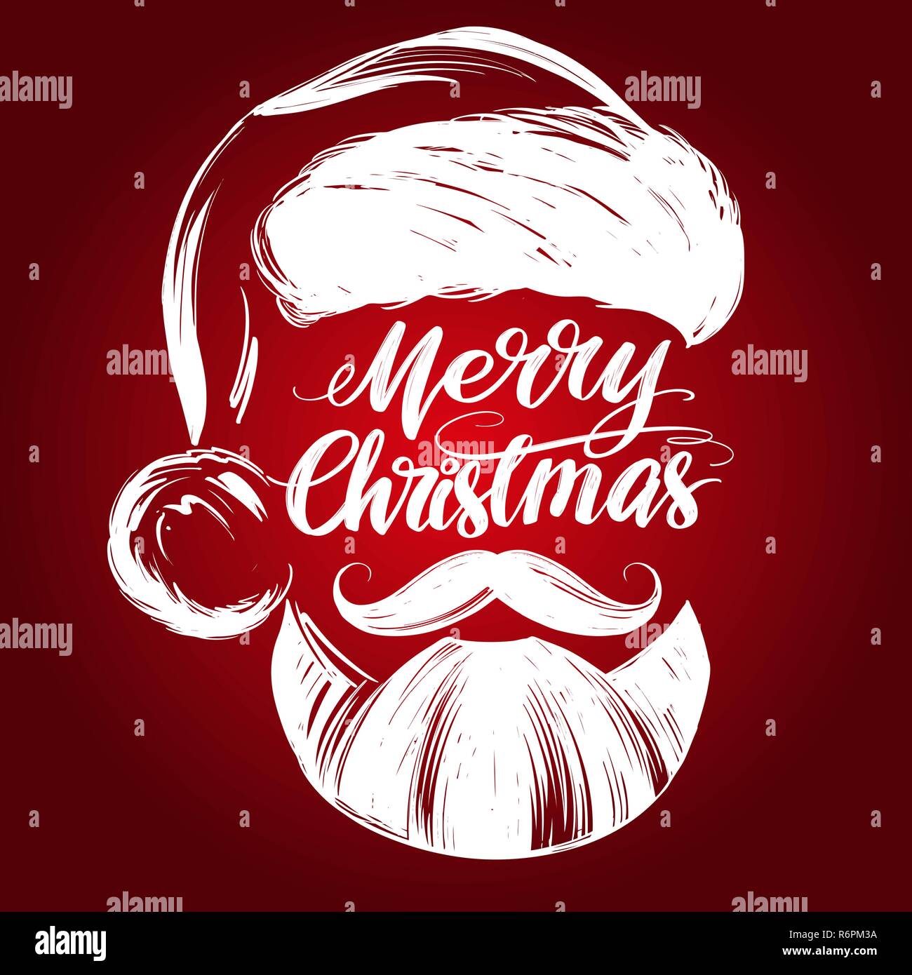 Santa Claus, Christmas symbol hand drawn vector illustration sketch, calligraphic text Stock Vector