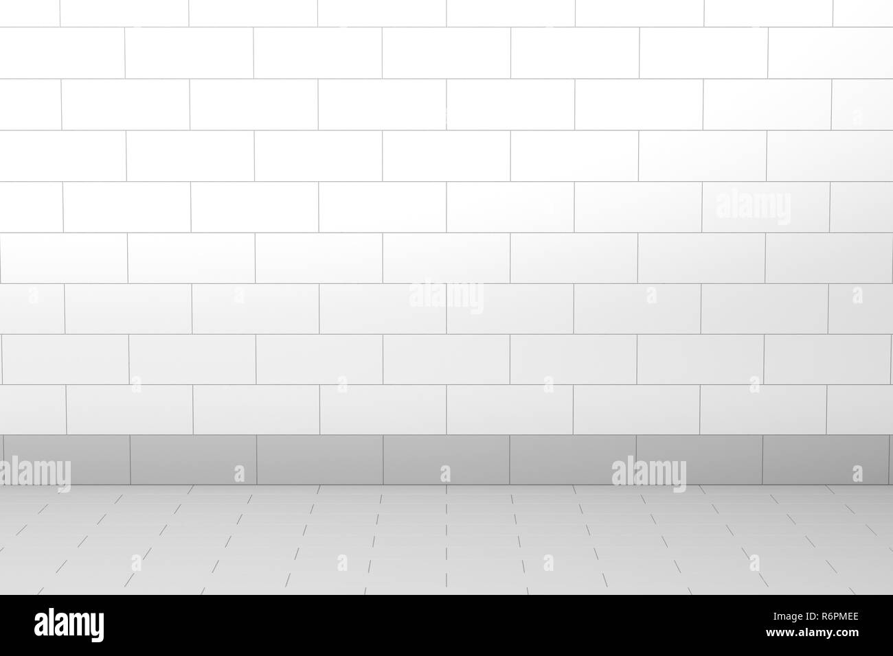 Empty room with tiled wall and floor, 3D illustration Stock Photo
