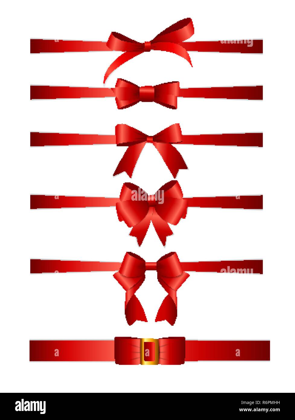 Collection Set of red bows with horizontal ribbon isolated on white ...